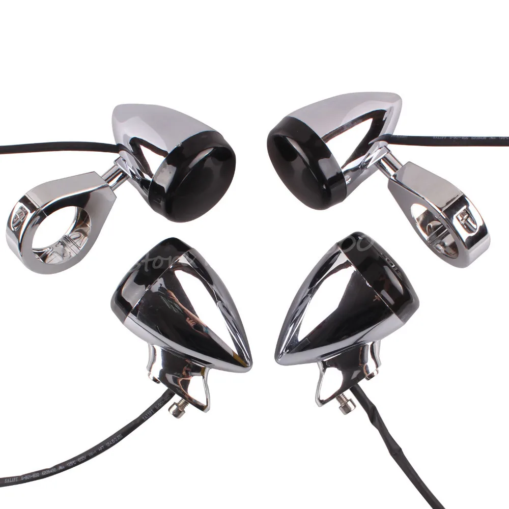 4x 41mm Fork Clamp Mount Chrome Black Bullet LED Turn Signal Light