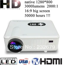 Newest portable 3000lumens 150W led lamp 1280x800pixels real 720p HD multimedia projector,cheap 1080p home theatre projector