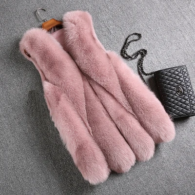 OFTBUY, весенне-осенняя Женская куртка, жилет из натурального меха, женская большая длинная парка из натурального Лисьего меха, пальто без рукавов, корейская мода, роскошная - Цвет: Розовый