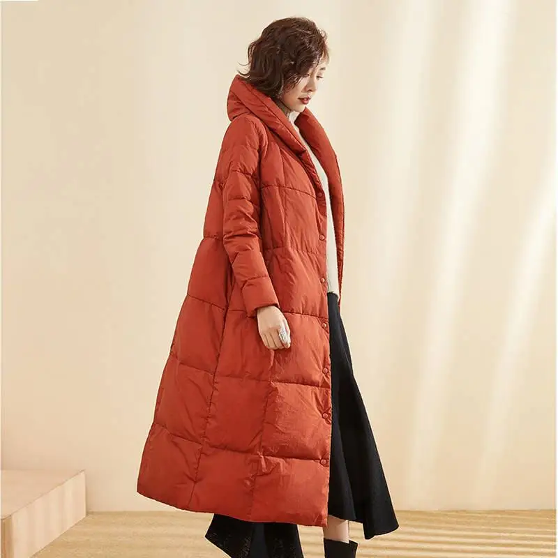 

2019 Winter Women Vintage V-Neck Oversize White Duck Down Jacket Female Loose Thicken Warm Long Down Coats Outwear Parka M14