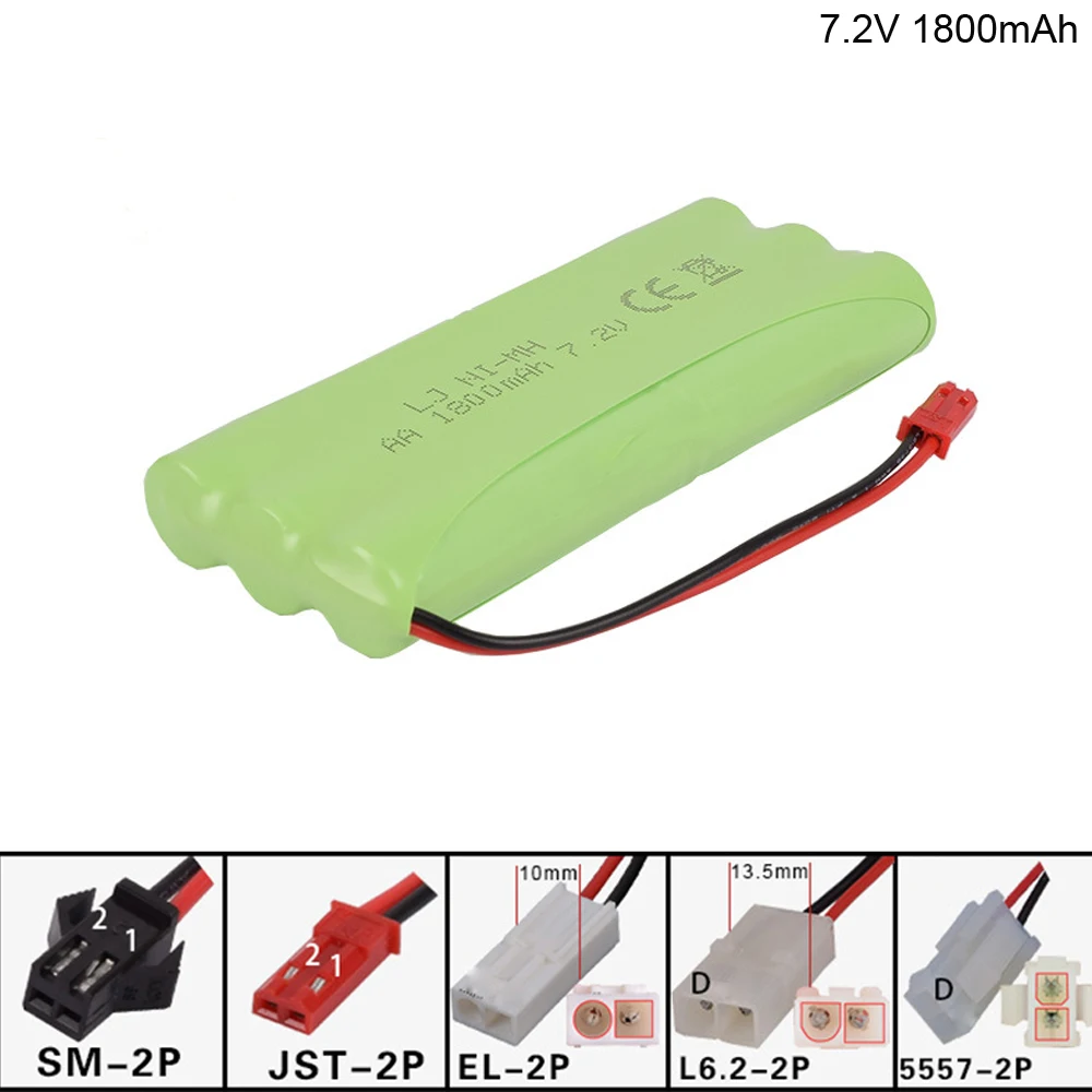 Batterie Rechargeable 7.2V 2400mAh Ni-MH Pour Voiture RC, Drone - Connecteur SM-2P, Câble USB Inclus