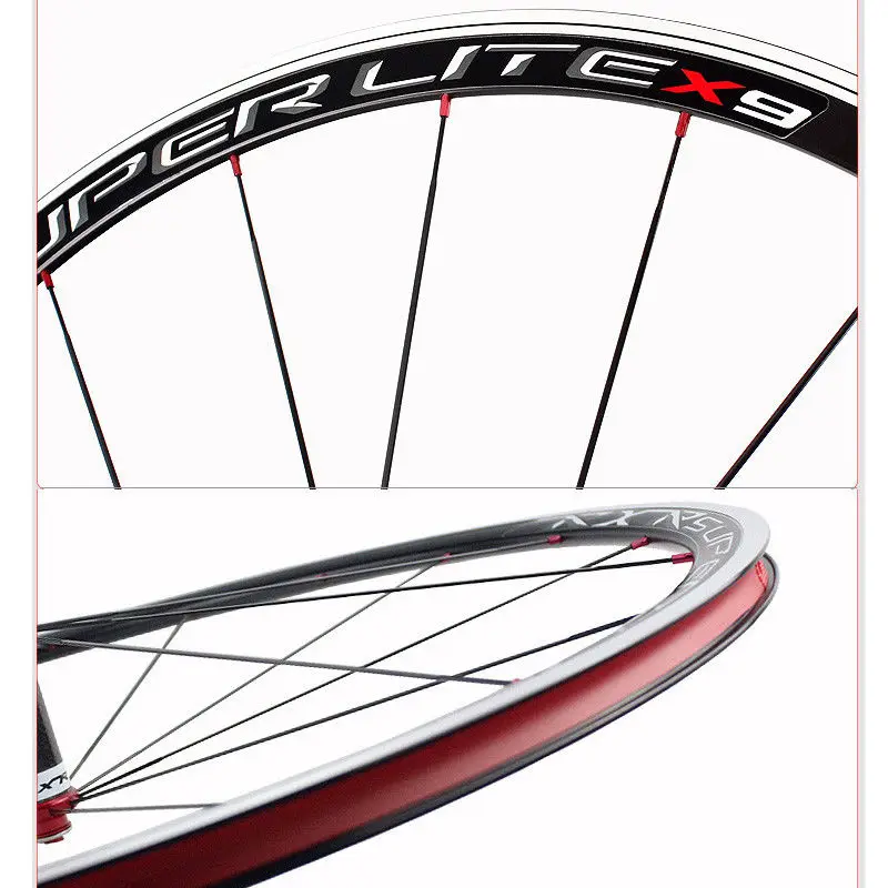 Clearance RXR X9 700C Road Bike Wheelset Carbon Hub Bicycle Wheels Wheelset Clincher V Brake Wheelset Rim Front Rear QR 100/130mm 5
