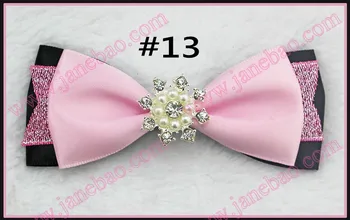 

free shipping 50pcs 3.5'' glitter stain ribbon hair bows diamond hair clips hair bows for girls poplar hair clips