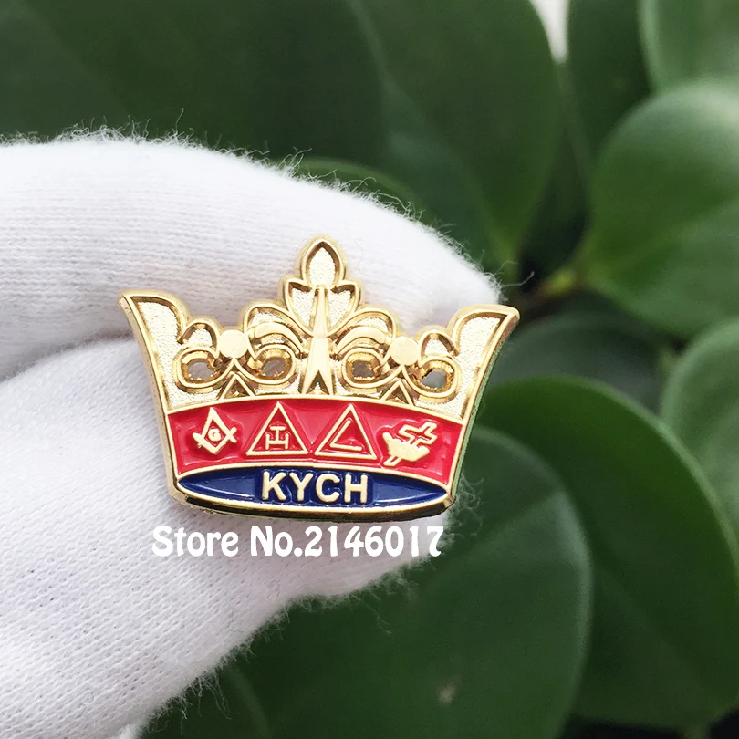 

10pcs Wholesale Masonic KYCH Knight Commander Court of Honor Lapel Pin Soft Enamel Free Masons Brooch Freemason Crown Pins Badge