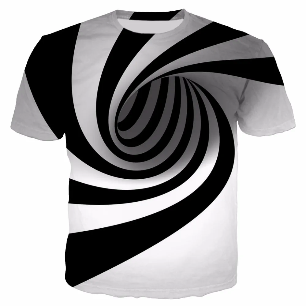 

Black And White Vertigo Hypnotic Printing T Shirt Unisxe Funny Short Sleeved Tees Men/women Tops 3D Optical illusion T-shirt 7XL