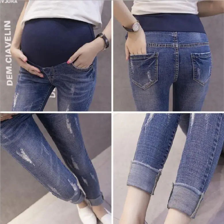 Весенне-осенняя одежда повседневная одежда обтягивающие штаны с эластичной резинкой на талии модные джинсы для беременных Брюки W014