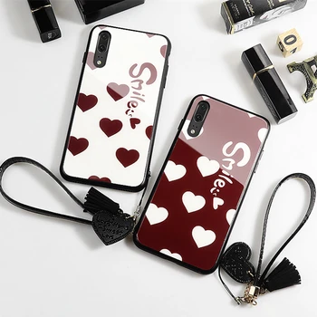 

Case & Strap For Samsung Galaxy A70 A50 A10 A20 A30 Case Glass Hard Cover For Samsung A50 A40S Smile Love Heart lanyard funda