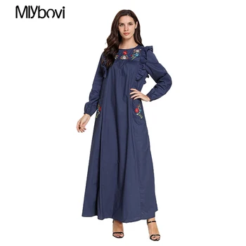

Mlybovi Muslim Embroidery Dress Moroccan Kaftan Dubai Fashion Arab Long Sleeve Muslim Casual Dress 2019