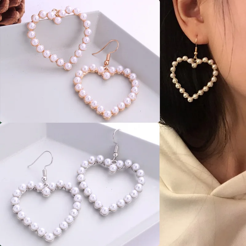 

M MISM 1set Women Punk Hoop Earrings Girls Metal Earrings Heart Pearls Sweet Earring Boucle D'oreille Fantaisie Vintage Brincos