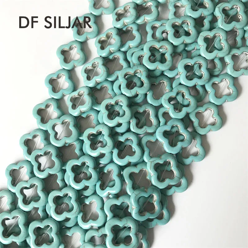 5Strand-Plum-Blossom-Flower-Shape-Green-Blue-Turquoises-Bead-Natural-Stone-20MM-5-String-White-Howlite 