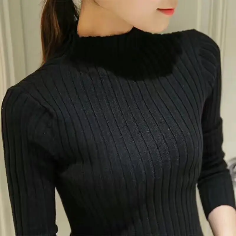 

2019 New half high collar Style Knit Sweater Tops Femme Autumn Long Sleeve Pullover Women look slimmer Sweaters Women Tops