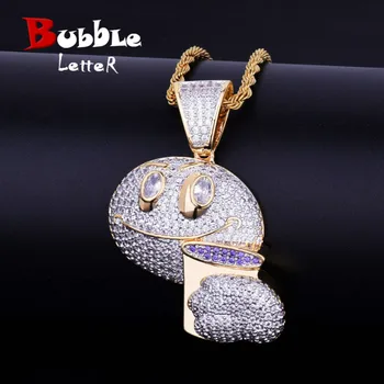 

Smiley face Holding Purple Color Cup Iced Pendant Necklace Chain Charms Gold Color Cubic Zircon Men's Hip Hop Jewelry For Gift
