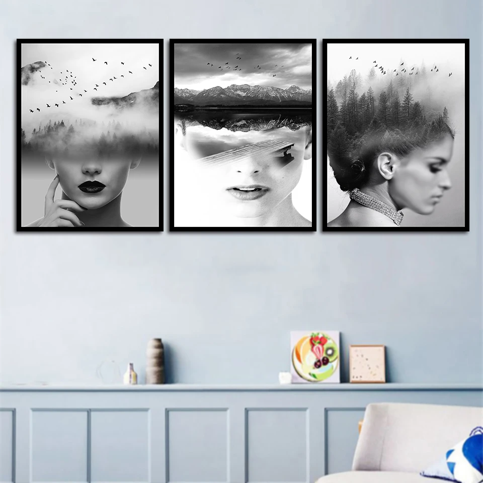 Home Decor Painting Black And White Character Beauty Nordic Simple