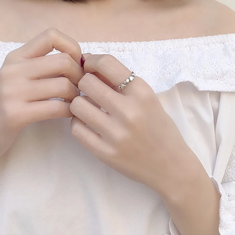 Подлинное 925 пробы Серебряное стекируемое Открытое кольцо сердце кольца для женщин украшения на свадьбу, годовщину Anel размер регулируемый
