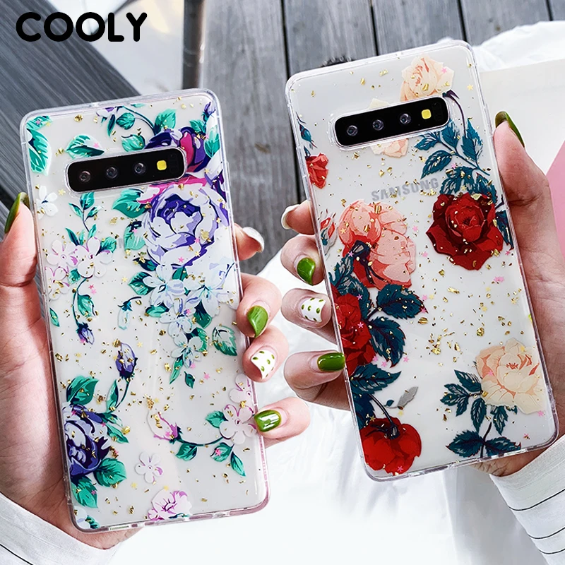 

COOLY Gold Foil Flower Clear Case For Samsung Galaxy S9 S8 S10 Plus S10e Note 8 Note9 Back Cover Soft TPU Silicone Glitter Coque