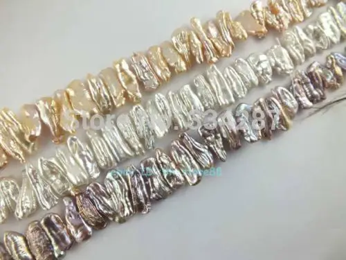 

3PCS 5x17-7x20mm Natural Freshwater Tusk Flat Pearl Loose Beads 15''