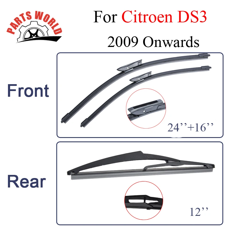 Rubber Front And Rear Wiper Blade For Citroen DS3 2009 Onwards