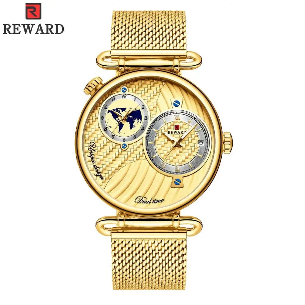 

REWARD Dual Time Watch Simple Exclusive Design Luxury Quartz Watches Clock Men Chronograp Japanese Movement Watch