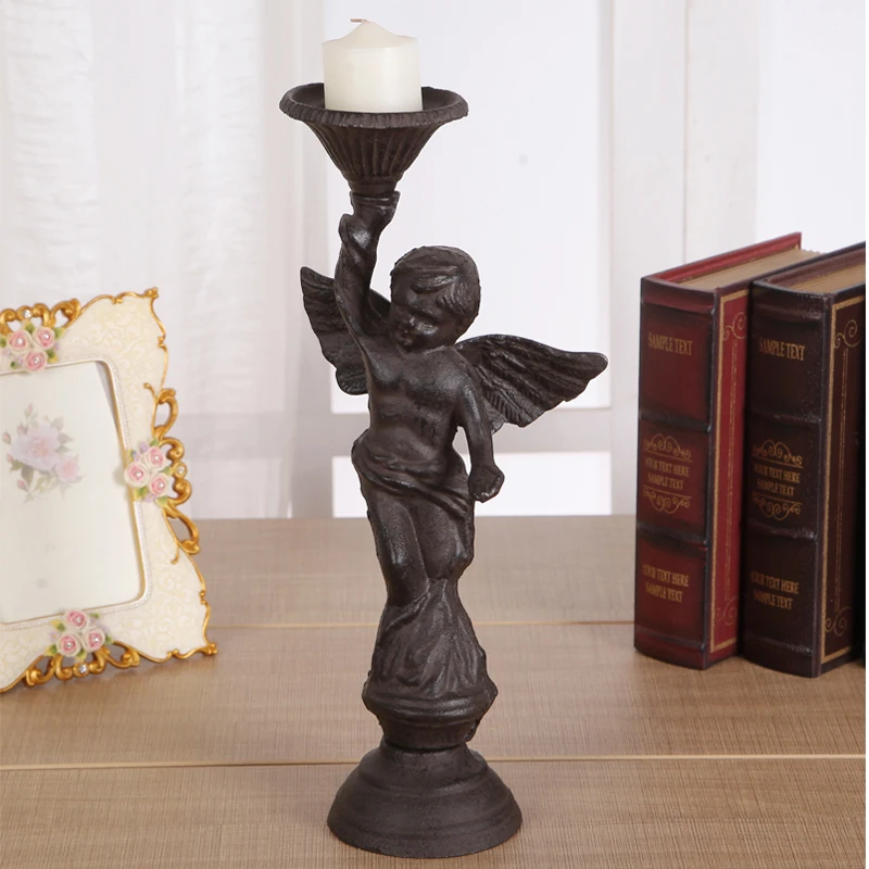 European Accents Antique Rust Shabby Chic Vintage Style Angel Design Tabletop Cast Iron Pillar Candle Holder Pair European Accents Antique Rust Shabby Chic Vintage Style Angel Design Tabletop Cast Iron Pillar Candle Holder Pair