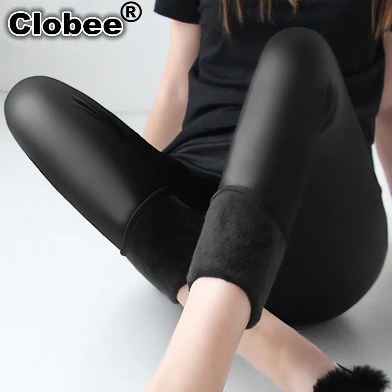 Clobee зимние теплые 100 кг размера плюс для женщин плюс бархат из искусственной кожи с высокой талией брюки леггинсы 6XL femme pantalon femme ete
