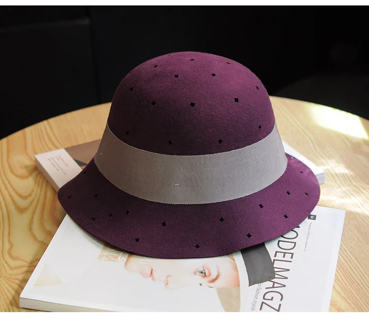 Модные шерстяные фетровые шляпы для женщин с широкими полями Chapeu шляпка-Клош платье Церкви шапки Бесплатная доставка PWFR081