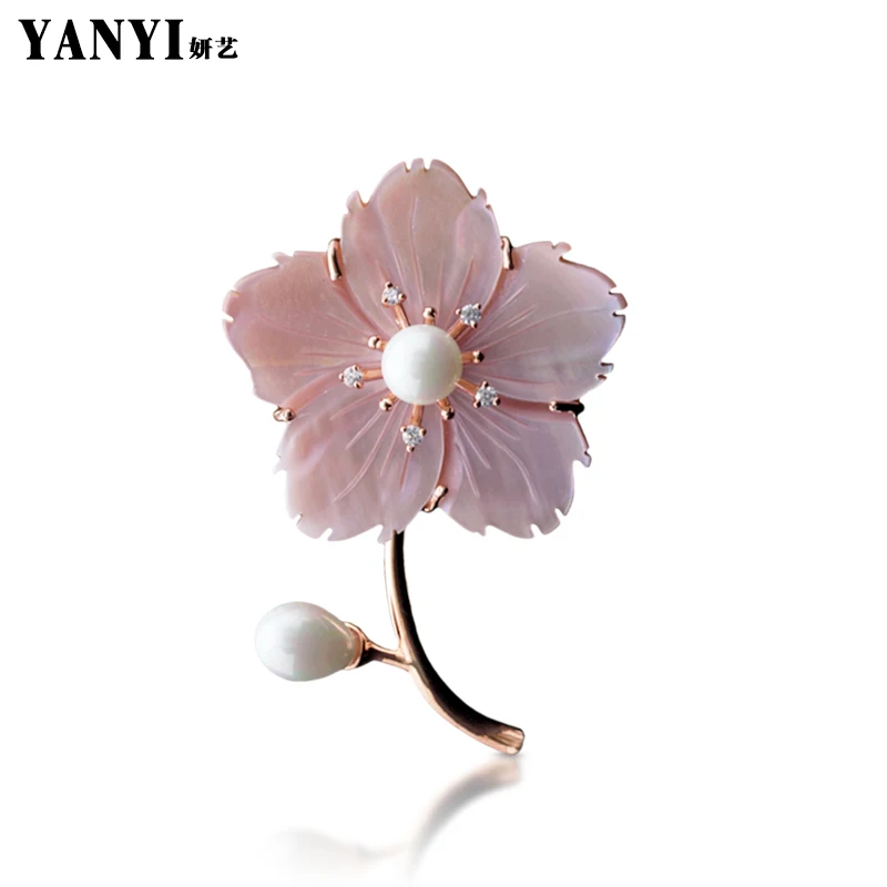 

YANYI New Arrivel Beautiful Natural Shell Flower Brooches For Women Suit Sweater Scarf Collar Pink White Large Brooch Pins Gifts
