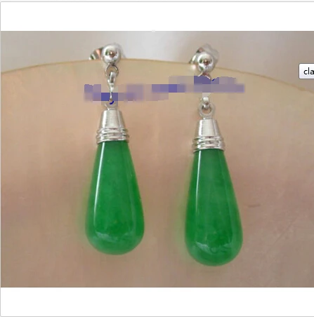 

classic big 20mm green crude jade drip dangle earrings n444 18K GP style Fine jewe Noble Natural jade FREE SHIPPING
