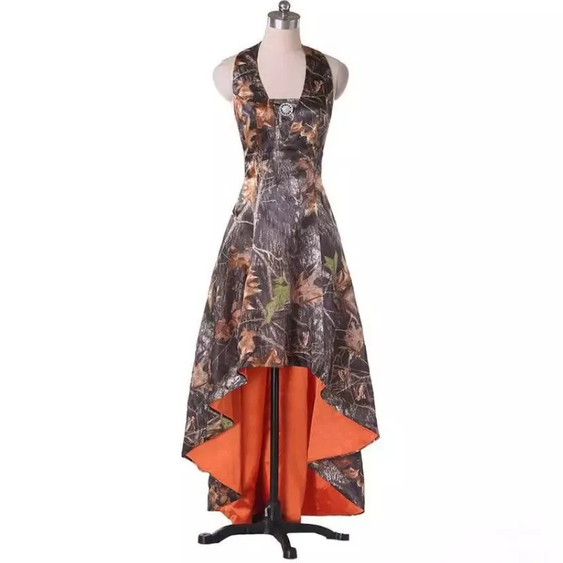 Crockoonboo Холтер A-Line Camo короткие платья для невесты спереди длинный сзади лес камуфляж Свадебная Подружка невесты атласная на заказ