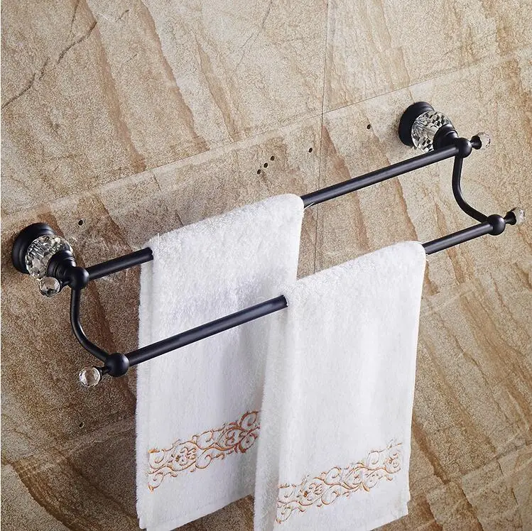 Free shipping Brass & Crystal Black finish Double Towel Bar,Towel