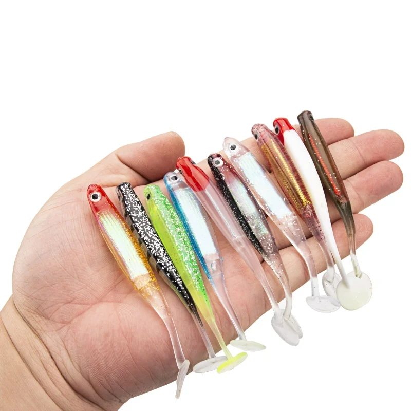  10pcs 10Cm Fishing Lures Swim Baits Shiner Round T-tail Soft Silicone Bait Double Color Carp Artifi