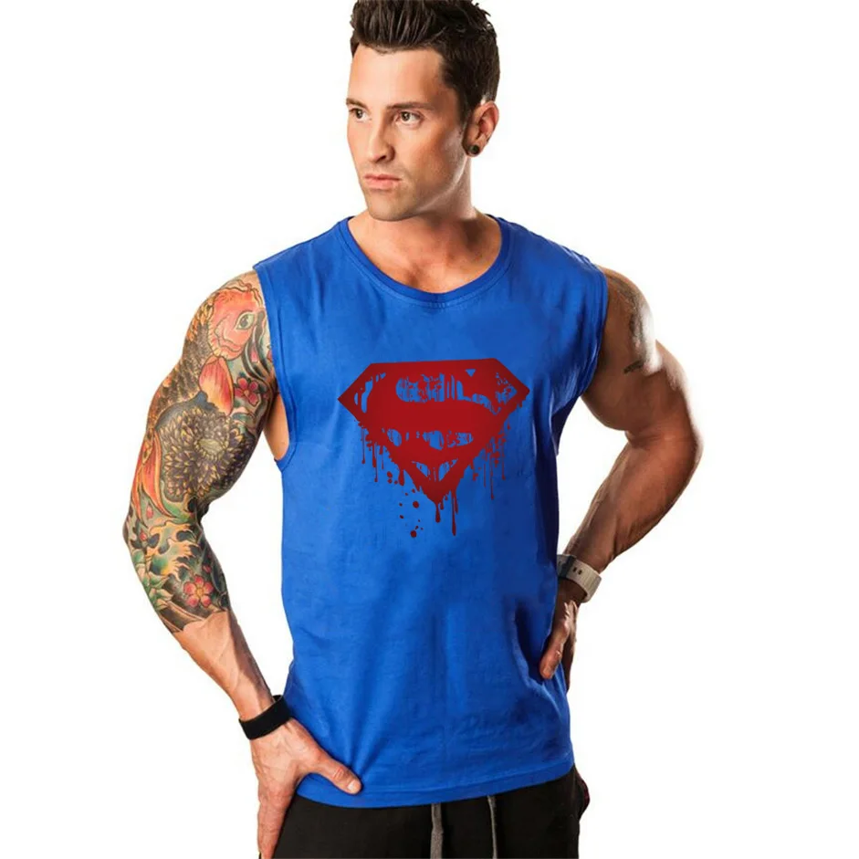 Бренд, летние майки без рукавов, майка, майка, повседневная, для фитнеса, мужской принт Супермена, одежда для бодибилдинга - Цвет: Синий