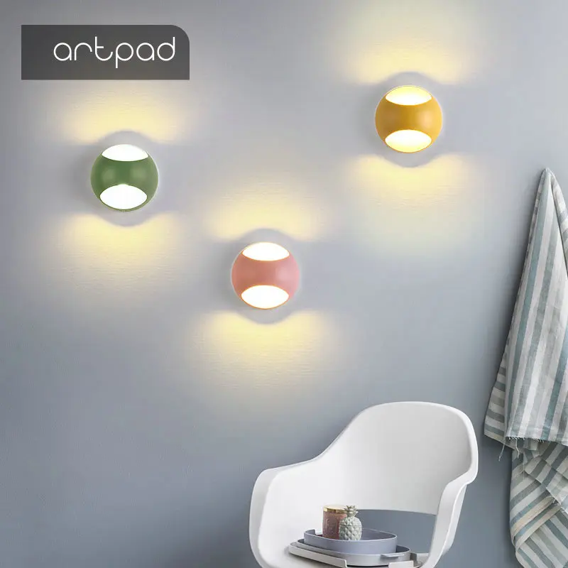 

Artpad Modern Macaron Small Mini Round Wall Lamp AC110V-220V Multi Color LED Backlight Bedside Living Room Light On the Wall