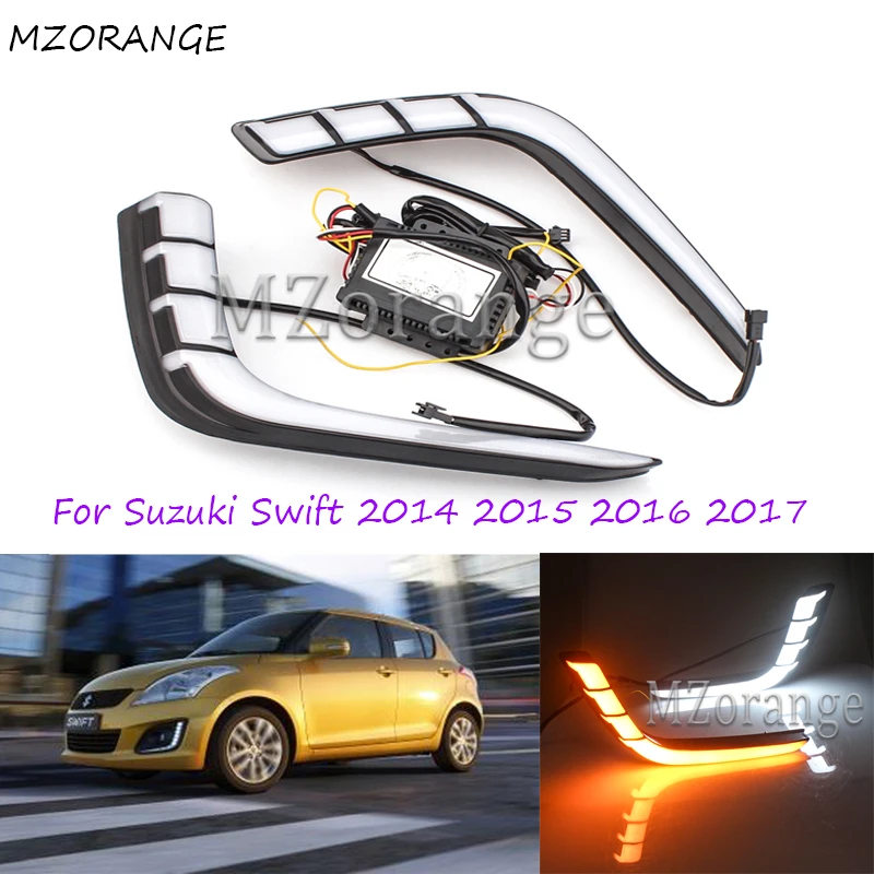 

2Pcs Car Flashing Day Light DRL Daytime Running Lights For Suzuki Swift 2014 2015-2017 with Yellow Turning Signal Fog Lamp Cover