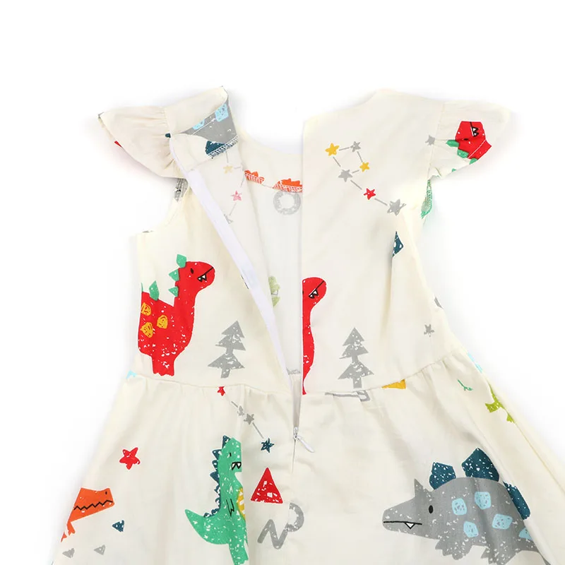 Funny Dinosaur Printing Girls Dress Kids Clothes Children Flower Princess Sleeveless Dresses Summer Beach Baby (9)