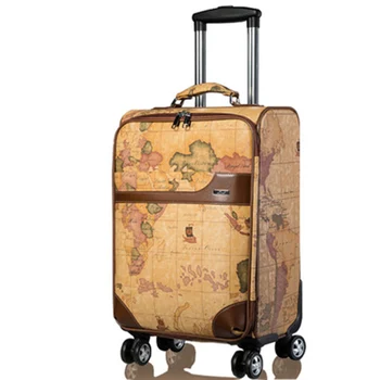 LeTrend Retro map Spinner Rolling Luggage Women Password Trolley Men ...