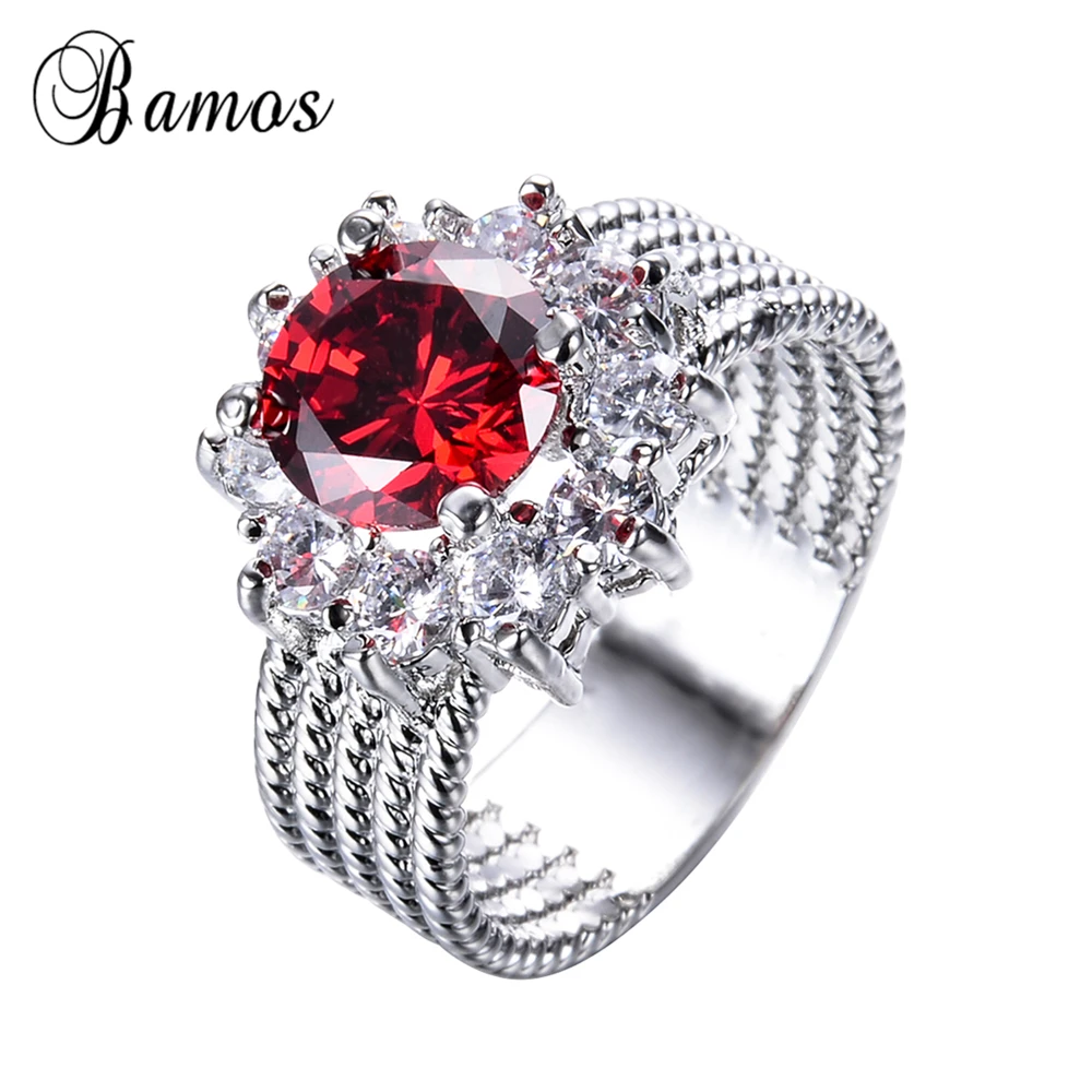 bamos female male red round ring vintage white gold filled jewelry 2017 new fashion party wedding rings for men and women - Red Wedding Rings bamos female male red round ring vintage white gold filled jewelry 2017 new fashion party wedding rings for men and women - Red Wedding Rings