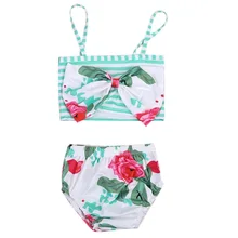 Детская одежда в цветочек для маленьких девочек, детские танкини одежда для купания, бикини для девочек Высокая талия купальный костюм пляжная одежда