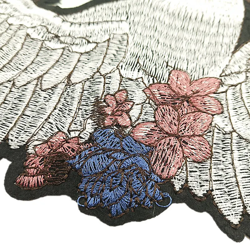 Sew On Embroidery Crane Bird Patch Embroidered Flower Patches (9)