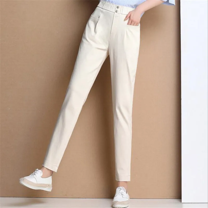

Brand Design 2019 Spring Autumn women trousers White Harem Pants High Waist Skinny Stretch Work OL Formal 70%Cotton Pants Capris