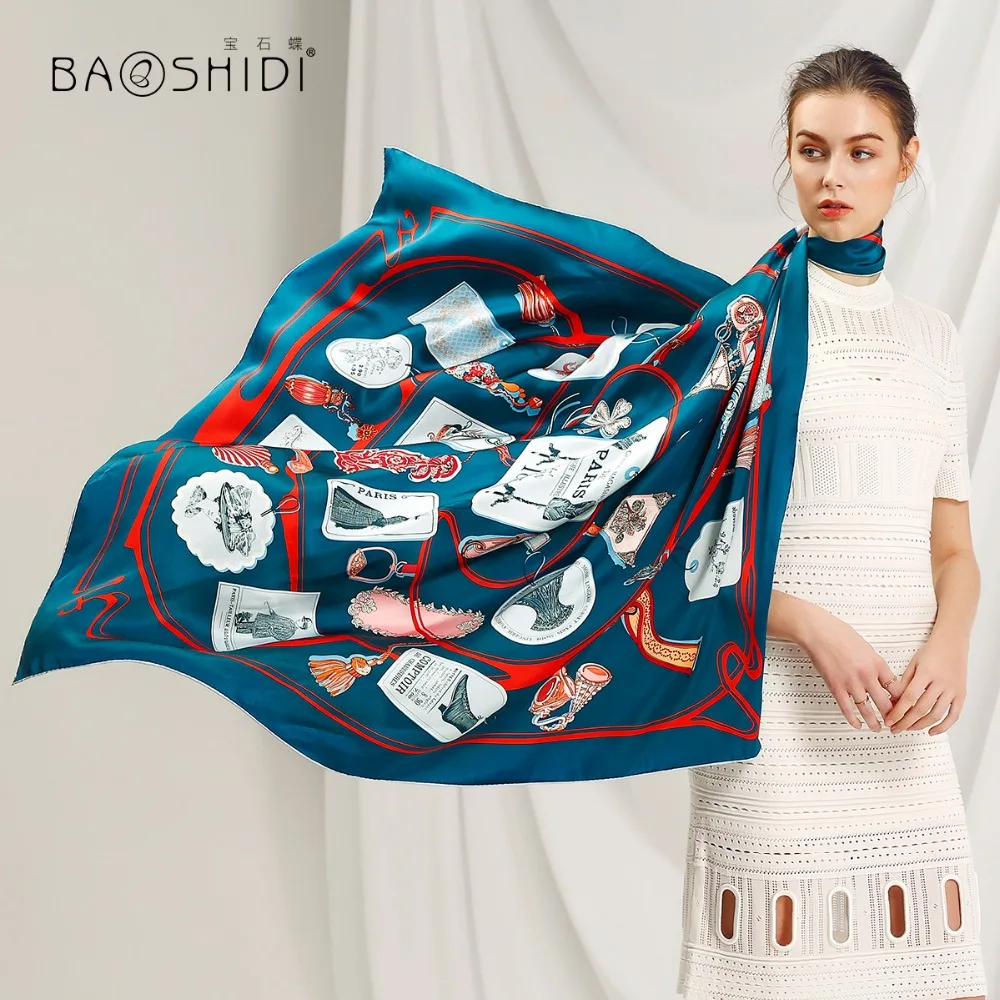 Шарф BAOSHIDI Женский шарф из 100% шелка и сатина роскошный подарок для женщин ручная