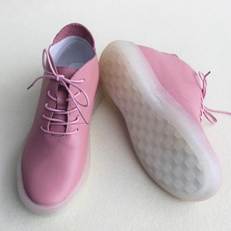 Cuero Mujer Genuino Mujeres 2 2016 Hasta De Pink 100 Plana white Transparente Zapatos Botas Encaje Suela EEqnBCFaW