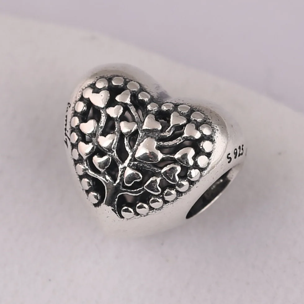 925 Sterling Silver Bead Flourishing Hearts Charm Fit Original Pandora