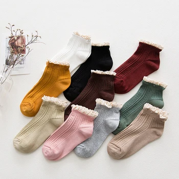 

Lace Ruffles Sweet Pure Color Cotton Women Ladies Socks Lovely Ruffled Edge Princess High Quality Spring Summer Girls Socks