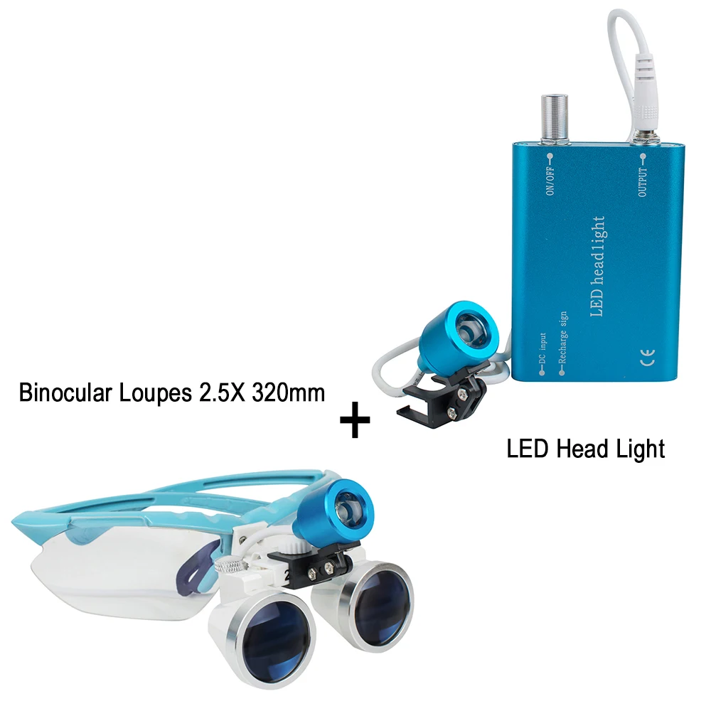 

New Blue Dentist Dental Surgical Medical Binocular Loupes 2.5X 320mm Optical Glass Loupe With LED Head Light Lamp