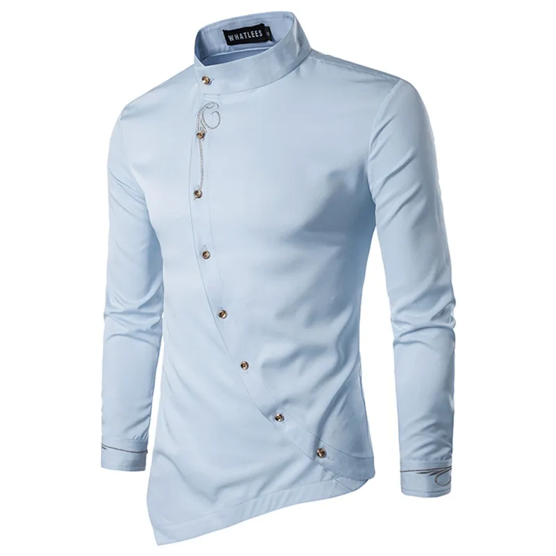 ZYFG FREE мужские модные хлопковые рубашки с длинным рукавом, одноцветные тонкие рубашки с вышивкой, мужские повседневные Необычные Рубашки - Цвет: Light blue