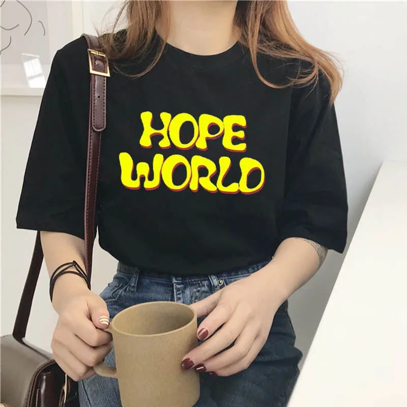 Women Summer Short sleeve Tops Hope World Print Casual T shirt Tops ...