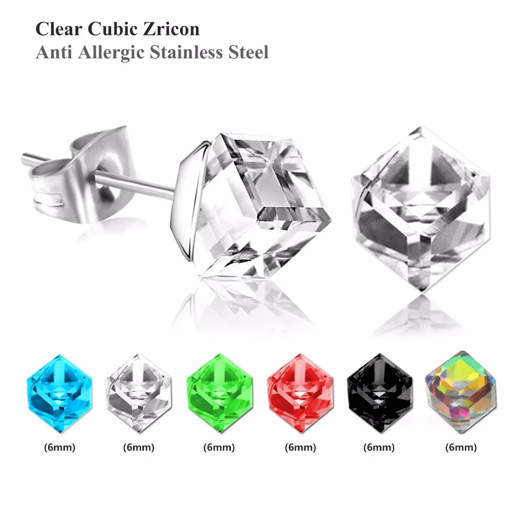Серьги гвоздики LUXUSTEEL разных цветов с геометрическим рисунком 6 Пары/корзина