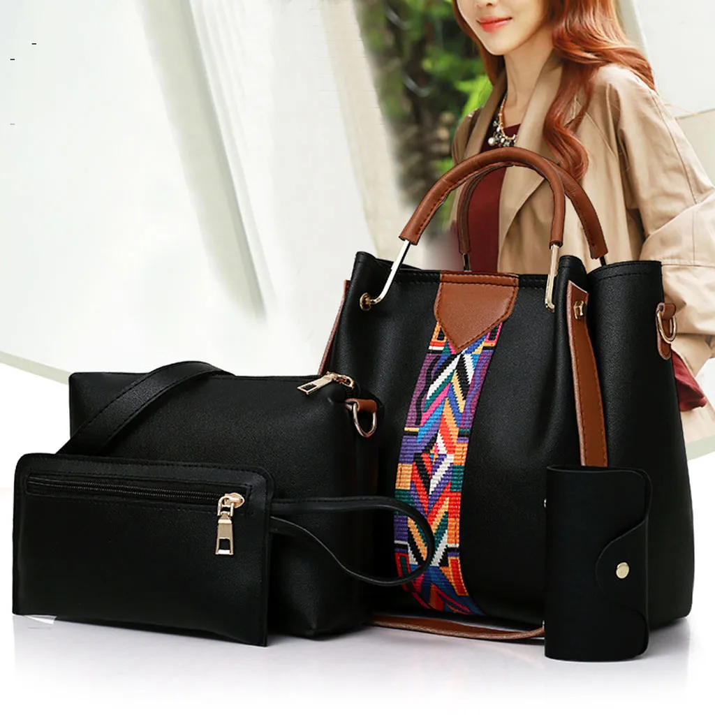 

Top Women Bags 4Pcs Women Handbag Printing Retro Pattern Hand Handbag Shoulder Bag+Card Package Crossbody Bolso Sac A Main#5%