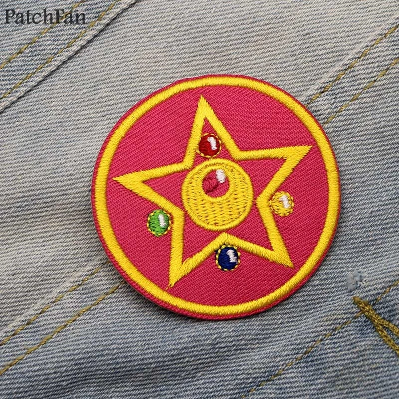 A0373 Patchfan Новое поступление Сейлор Мун R розового цвета со звездочками Вышитые