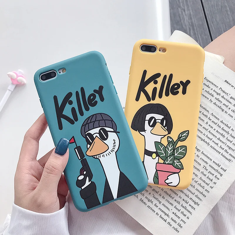 

Cartoon Couples For PhoneXs XR Max Mobile phone shell For iPhone6 7 8 Plus Killer Duck Anti-knock Mobile phone protective case
